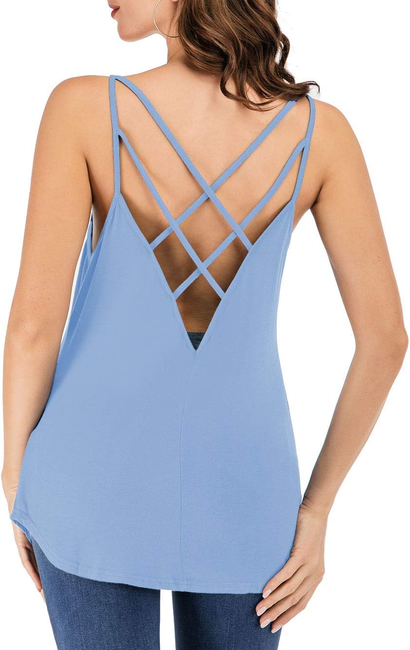 Famulily Women's Cute Criss Cross Back Tank Tops Loose Hollow Out Camisole Shirt