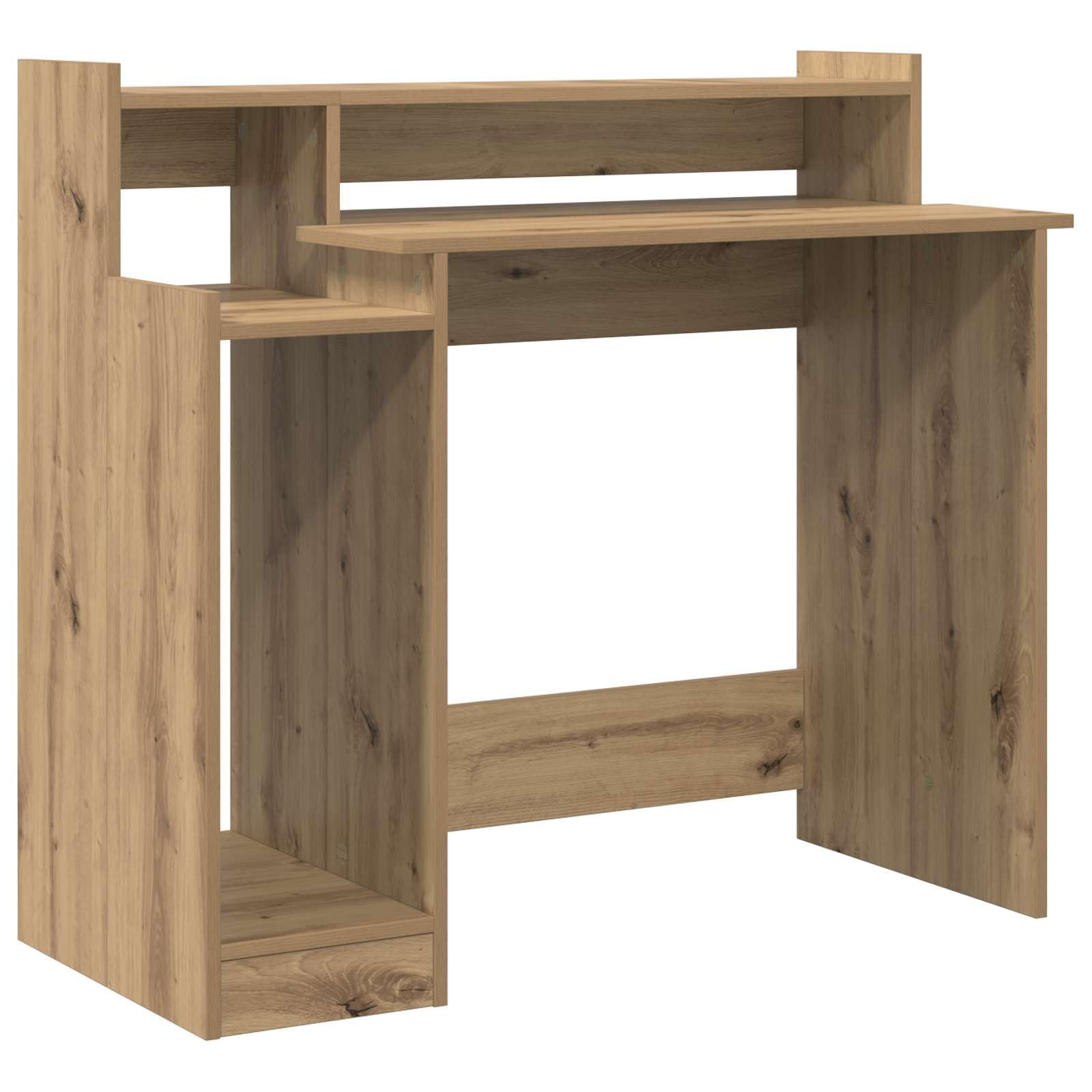 Escritorio de madera de roble Artisan, 97 x 45 x 90 cm, con iluminación LED, puerto USB y 3 estantes, moderna mesa de ordenador para oficina, oficina en casa, estudio