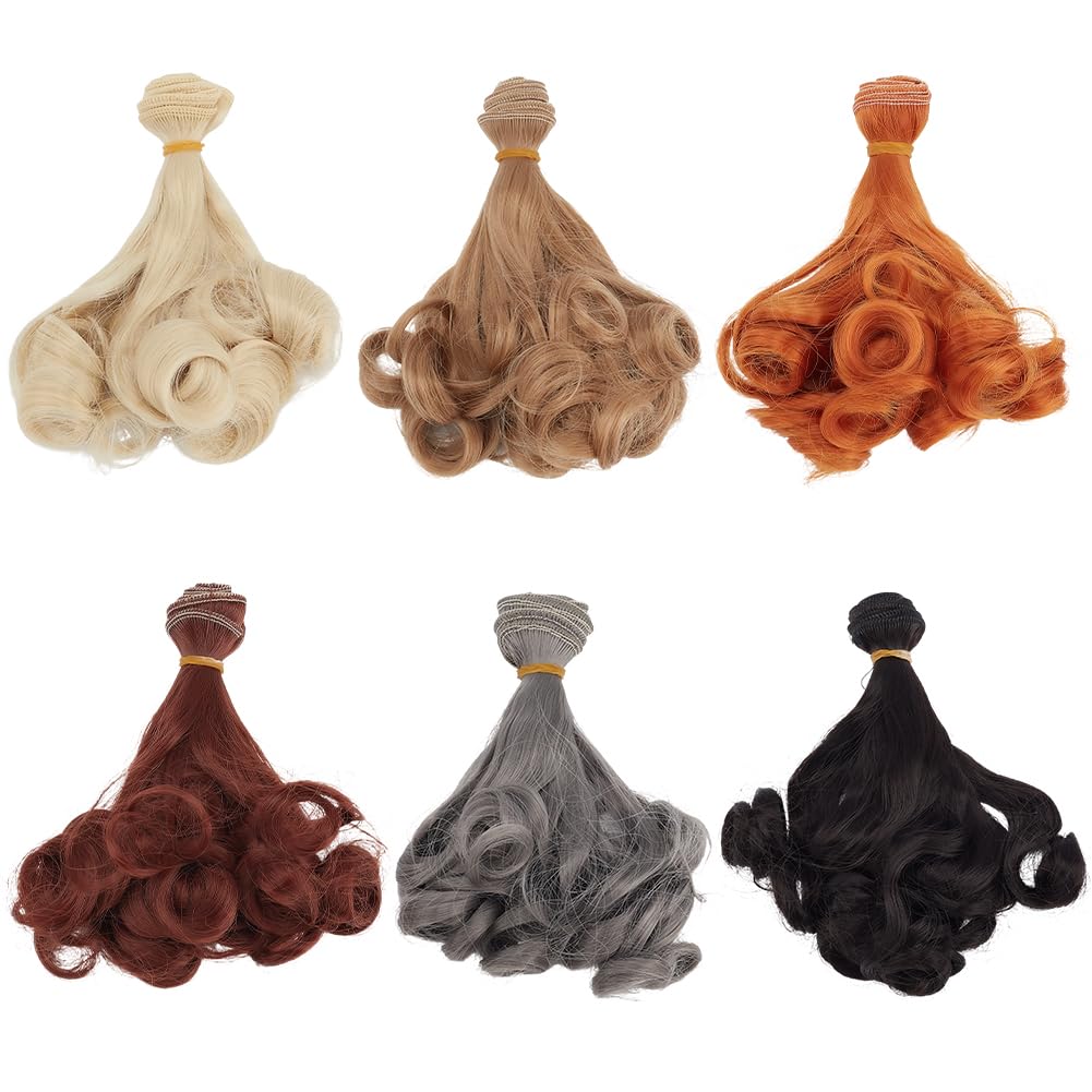 GORGECRAFT 6 pz 6 Colori Capelli Ricci Bambola Parrucche 15cm Alta Temperatura Fibra Sintetica Capelli Lunghi Extension Accessori di Ricambio per Bambole Making Kits Arti e Mestieri Forniture