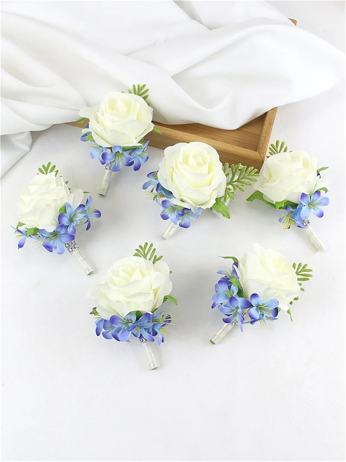 WTAXBH Corsages for Weddings 6 Pcs Dusty Blue Rose Boutonniere For Groomsmen Groom Boutonnieres Wedding Man Corsage Rustic Marriage Flower(Boutonniere-E)