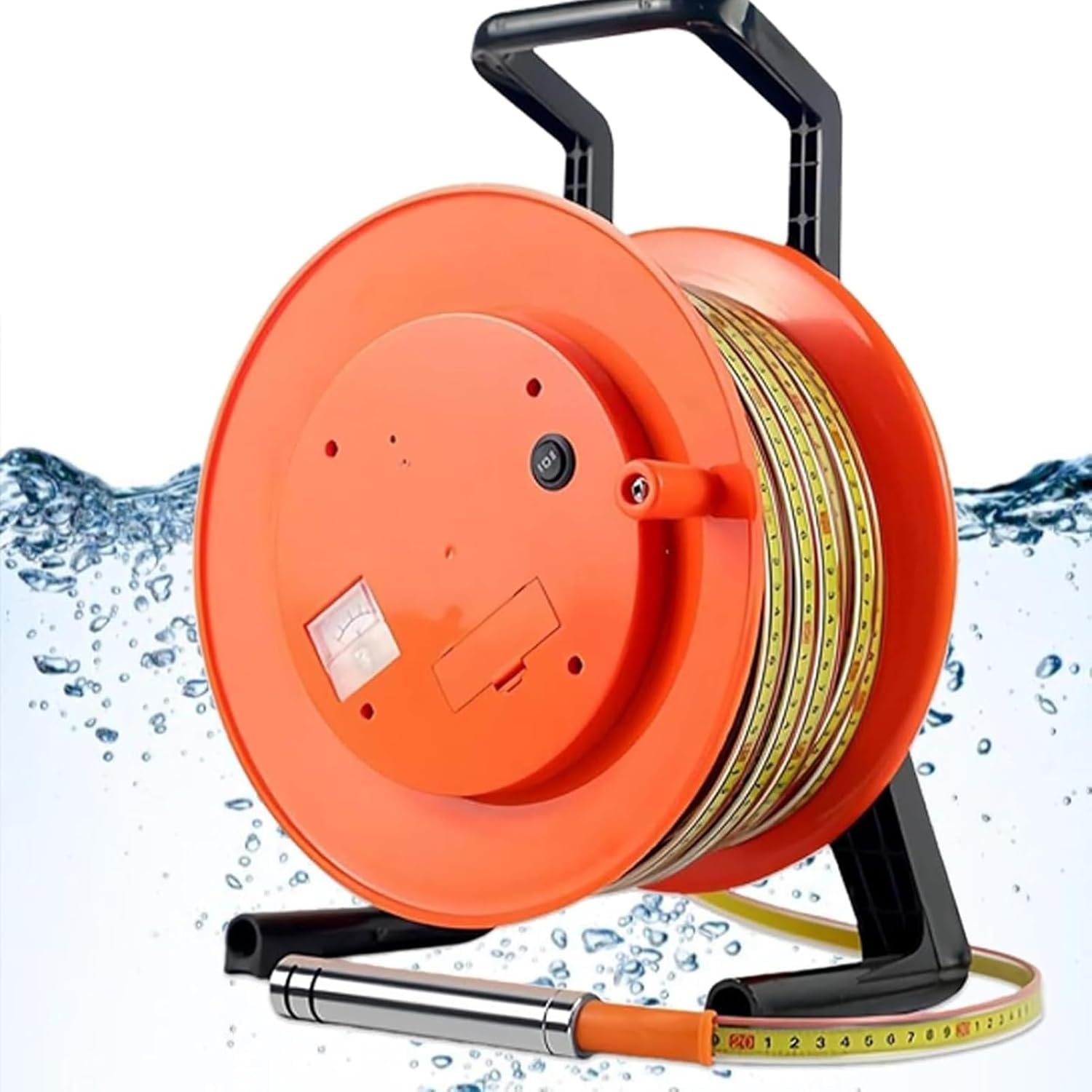 Medidor portátil de nivel de agua de pozo profundo, rango de medición de 32.8 a 980 pies, indicador de nivel de agua con sonda fija y cinta de acero, sonda de nivel de agua subterránea para pozos