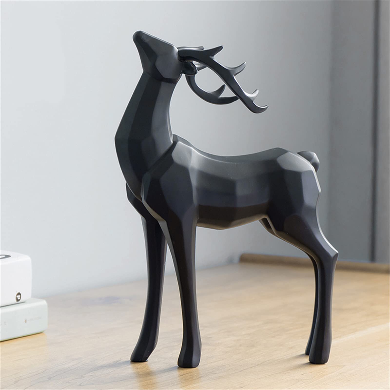 Statues Deer Ornaments, Non-slip Figurines Abstract Totem Resin Cattle Statue Geometric Animal Office Room Interial Decoration Home Sculpture Crafts,Black,A