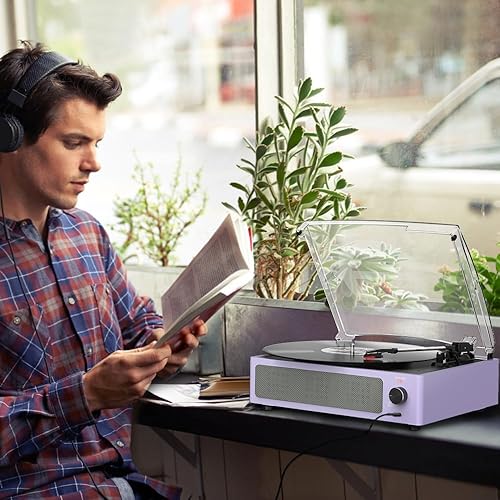 Miniatura 8 de Tocadiscos para tocadiscos todo en uno de vinilo con altavoces, mesa giratoria accionada por correa, 3 velocidades, 3 tamaños, 33 13, 45, 78 RPM,