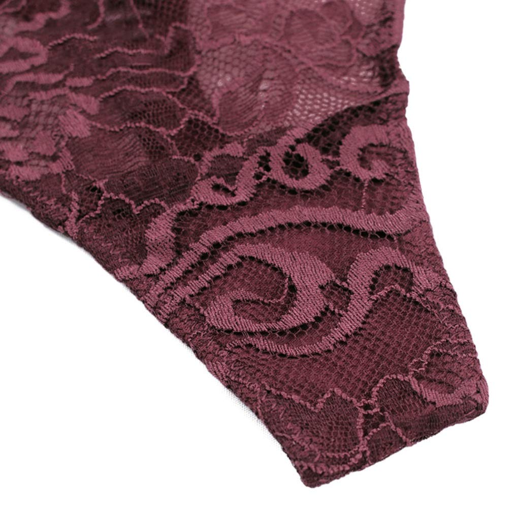 Tanga De Encaje Sexy For Mujer, Bragas Finas De Cintura Media De Encaje Transpirable Vino Tinto (Size : XL)