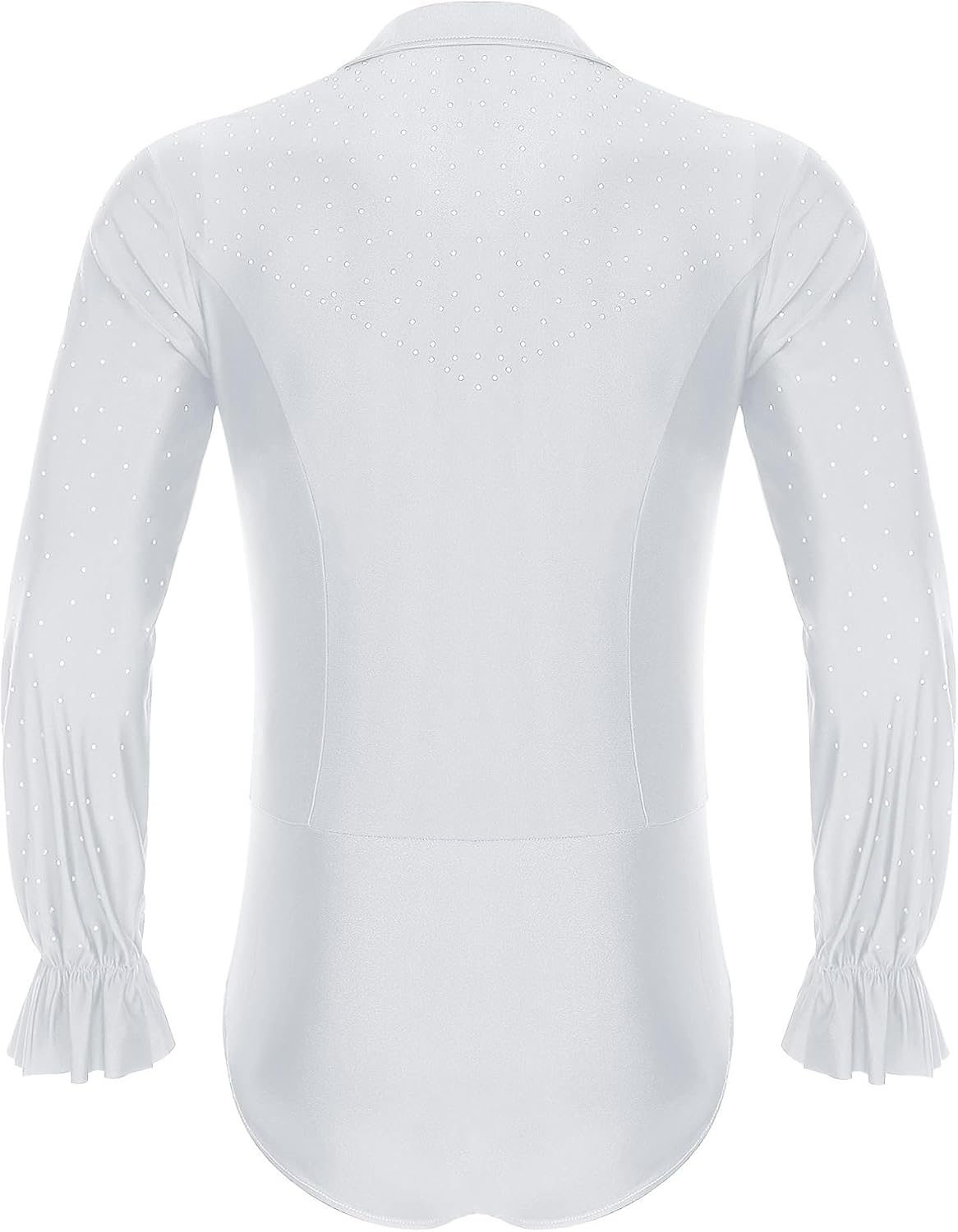iiniim Mens Sparkly Latin Dance Leotard Deep V-Neck Long Sleeve Rhinestone Outfit for Samba Rumba