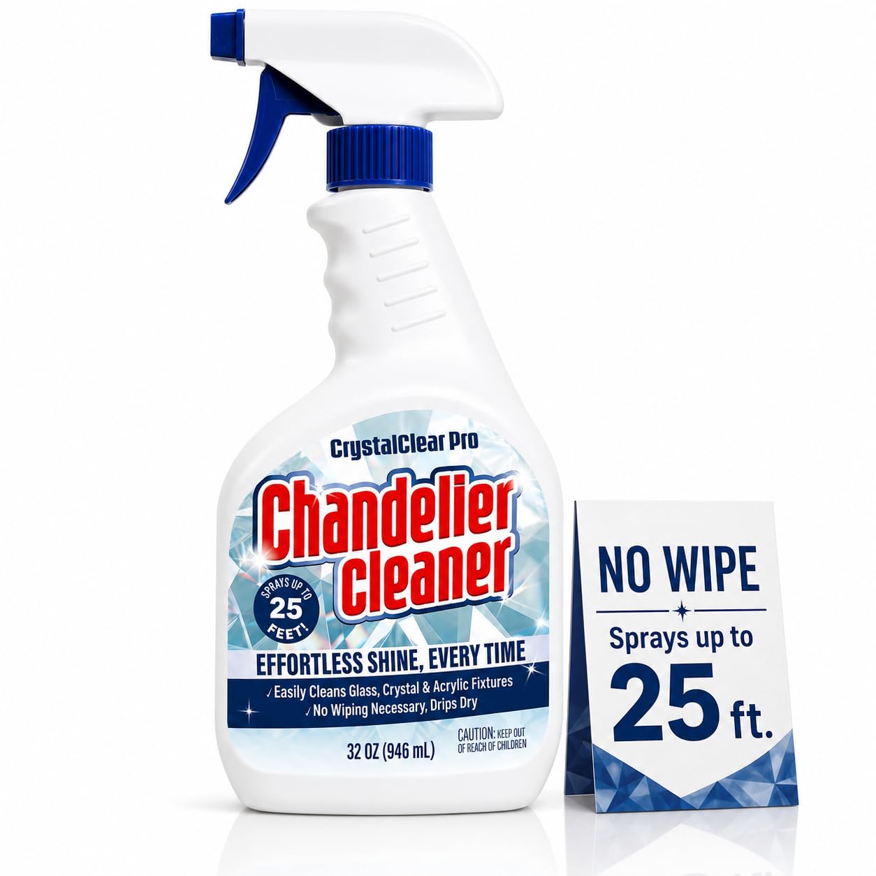 Limpiador de lámparas de araña en spray seco – Fórmula sin limpieza para un brillo sin esfuerzo y sin rayas en cristal, vidrio y latón – Pulveriza hasta 25 pies. Biodegradable, no tóxico y ahorra