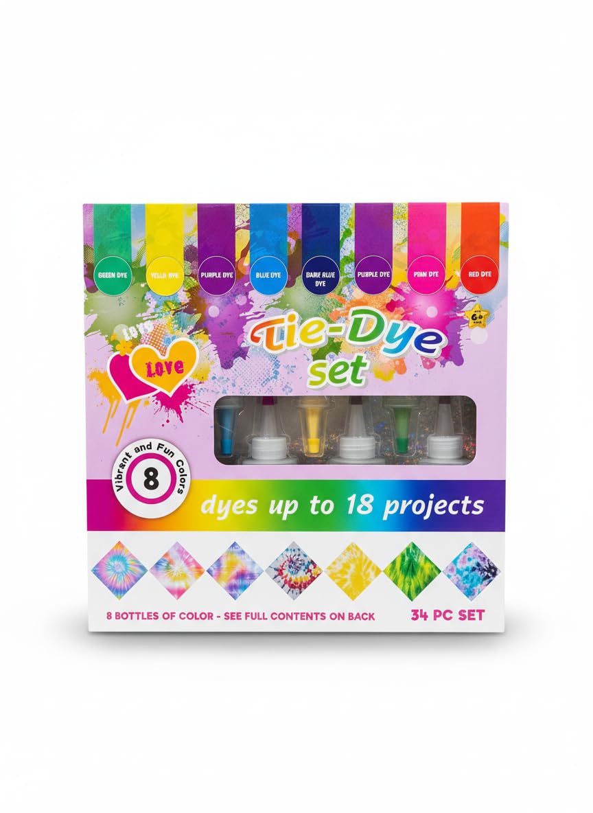 STRIDERS DIY Tie-Dye Set for Kids & Adults – 32-Piece Fabric Color Kit with 8 Dye Bottles | Create Up to 18 Fun & Colorful Projects | Perfect Art & Craft Gift Set for Creative Fun-image-39