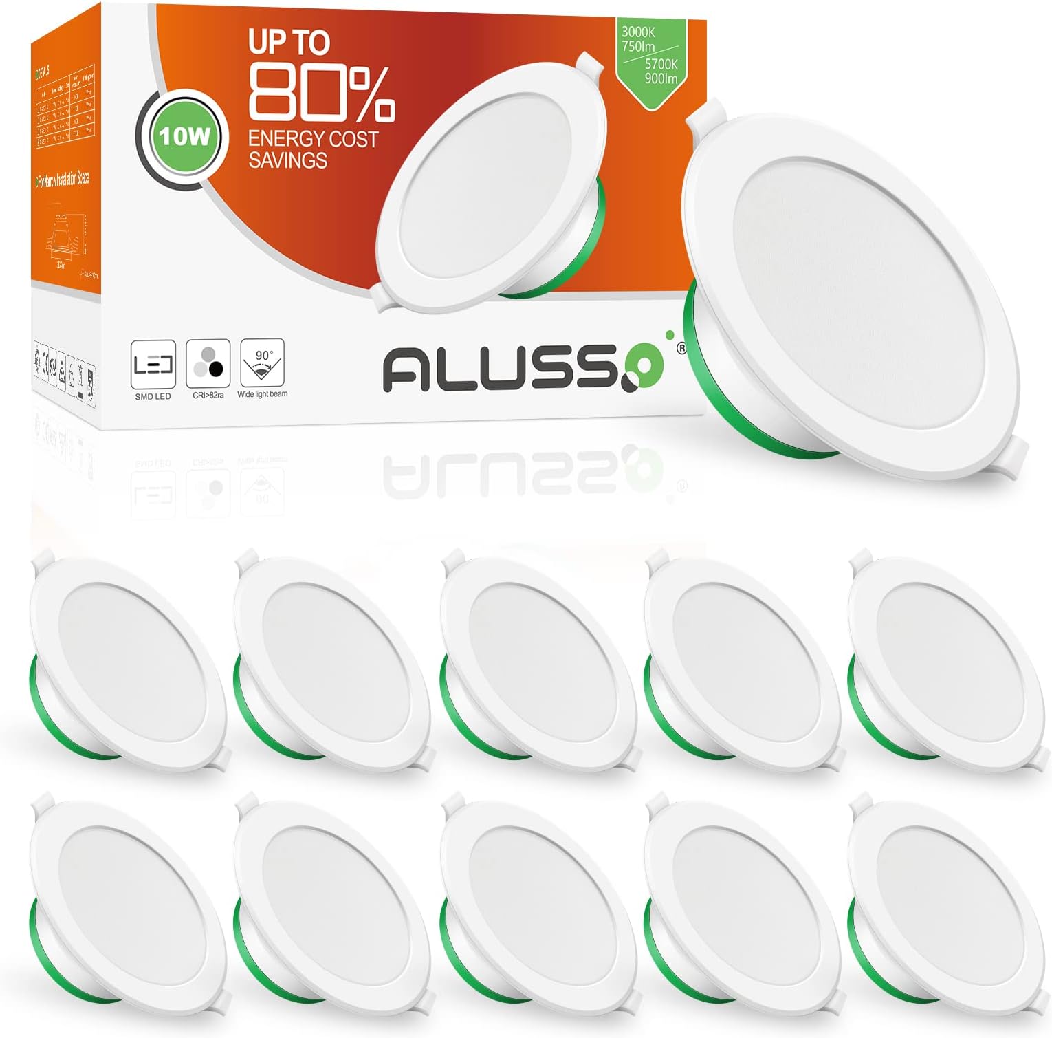 ALUSSO 10pcs 10W LED Ceiling Light LED Recessed Downlight Kit 92mm