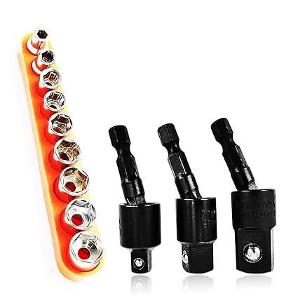 Impact Socket Adapter Set - Swivel Impact Bit Holder Set 3 PCS 1/2 - ? 3/8 - ? 1/4 - ? Rotatable Hex Bit Socket Adapter Set +1/4 - ? Standard Drive Socket Set 9 PCS, Impact Driver Set Ratchet Extension-BLK