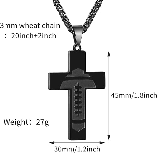Miniatura 5 de Collar de cruz de fútbol para niños y hombres, colgante de versículo de la Biblia de acero inoxidable con cadena de 20 + 2 pulgadas, primera