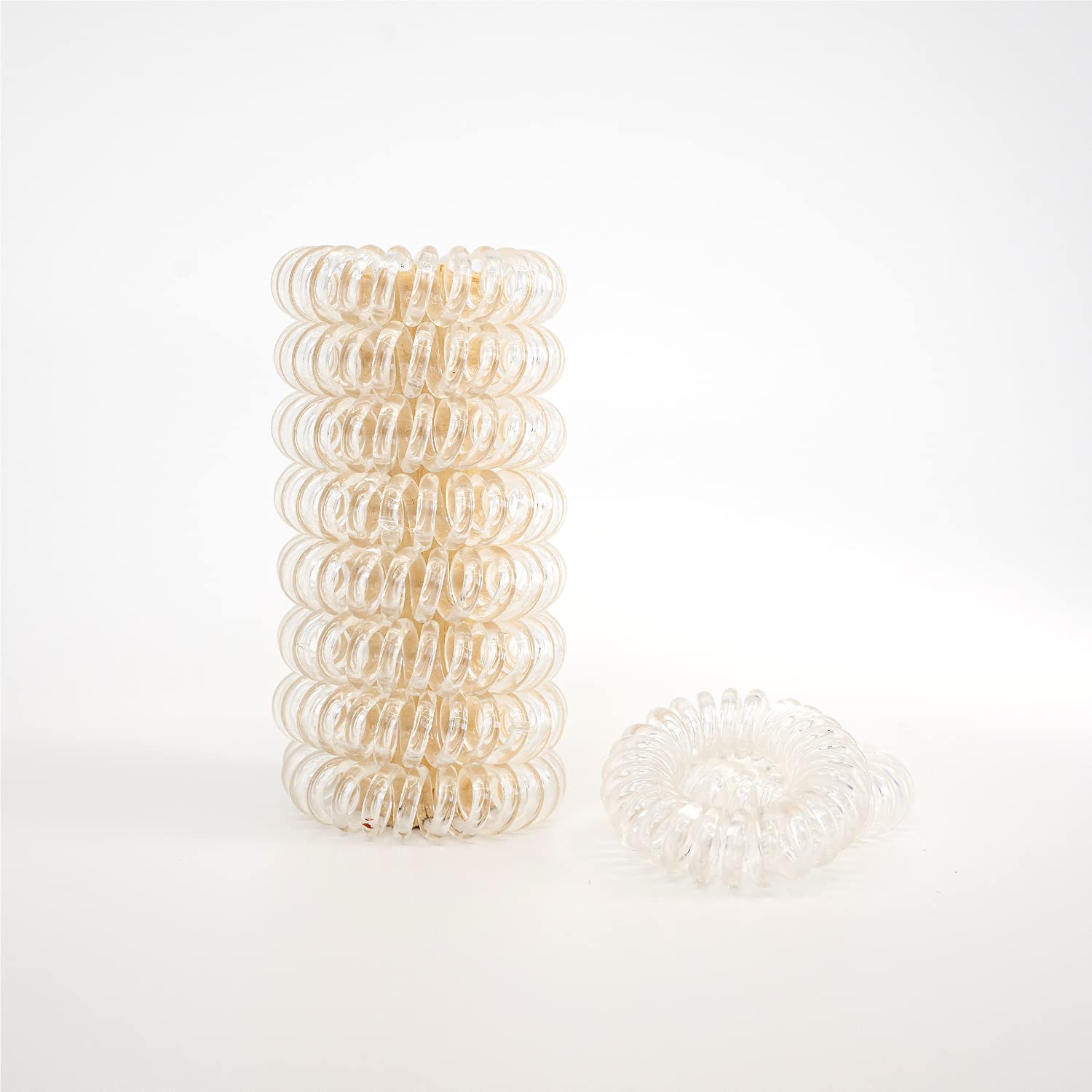 GIMMEBeauty - Spiral Bands - Transparent Hair Accessories for All Hair Colors - No Crease Coil Hair Ties - Strong Grip Without Pulling or Snagging - Clear, No Crease Phone Cord Hair Bands (10 Count)