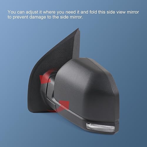 Miniatura 4 de JDMSPEED Espejo retrovisor lateral izquierdo con calefacción, señal LED texturizada, negro, izquierdo, LH, compatible con Ford F150 FL3Z-17683-CC