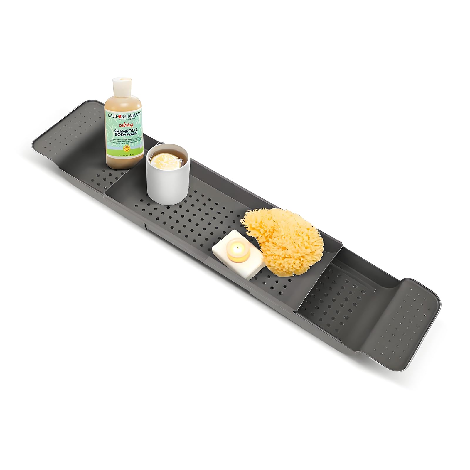 ARATERVIO Einziehbares Badewannenbrett 56-78cm aus Kunststoff - Modernes Badezimmer-Tablett Weiß/Schwarz für Seifen Handtücher & Zubehör 17cm Breite 6,5cm Höhe