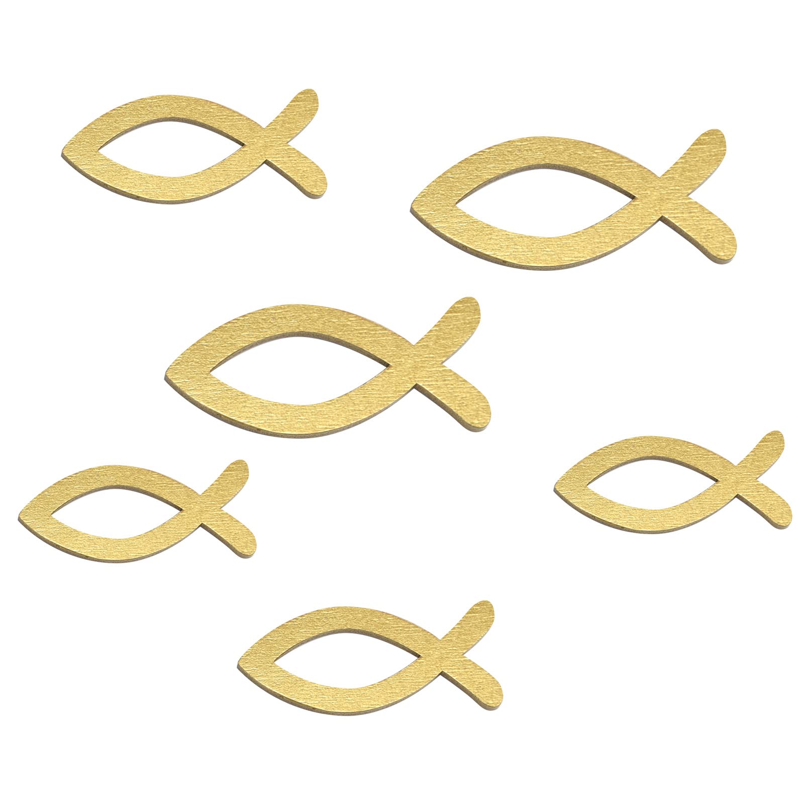 FEPITO 110 Holz Fische Gold Deko Fisch Streudeko Tischdeko für Kommunion Konfirmation Taufe Dekoration (Gemischte Größe - Gold)