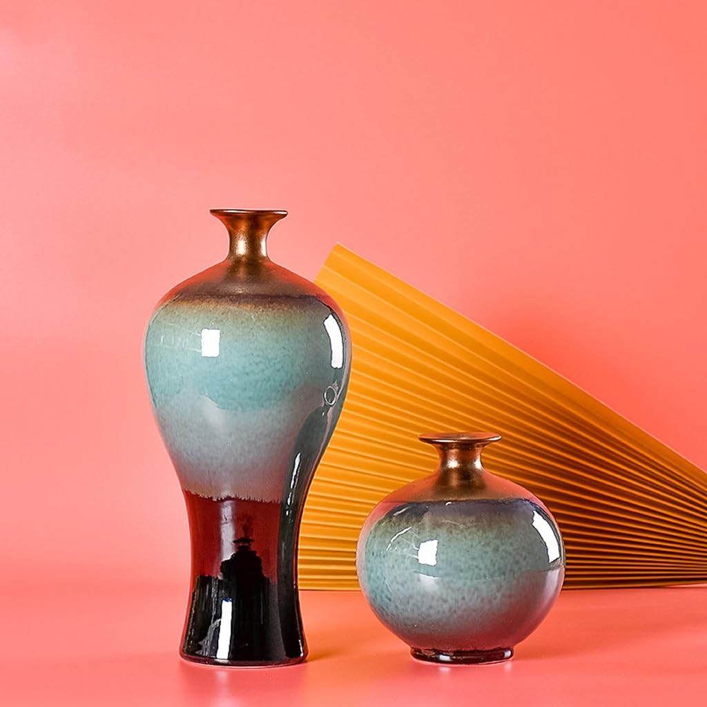 Blumenvase Keramikvase Ornamente, getrocknete Blumen Wohnzimmer Keramik, Blumenarrangement dekorative Vase, Balkon Wohndeko