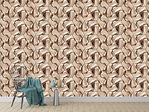 Image of DWELLSINDIA 3D Metal & Wood Self Adhesive Wallpaper Peel & Stick, Waterproof, Scratch Resistant, Laminated (41cm x 244cm,Beige)