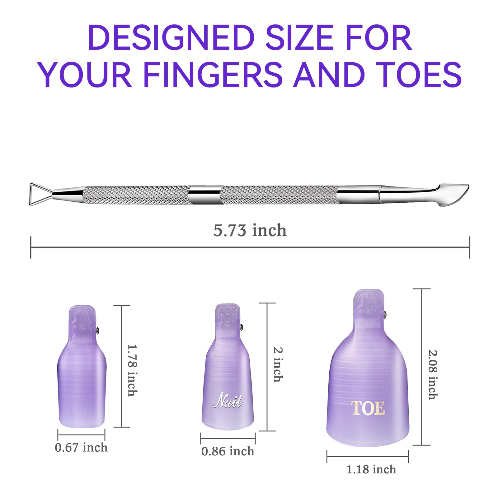 Clips de uñas para quitar el esmalte de gel, con empujador de cutículas de metal de doble extremo, 20 piezas de plástico reutilizable para dedos y dedos de los pies clips para remoción de 6