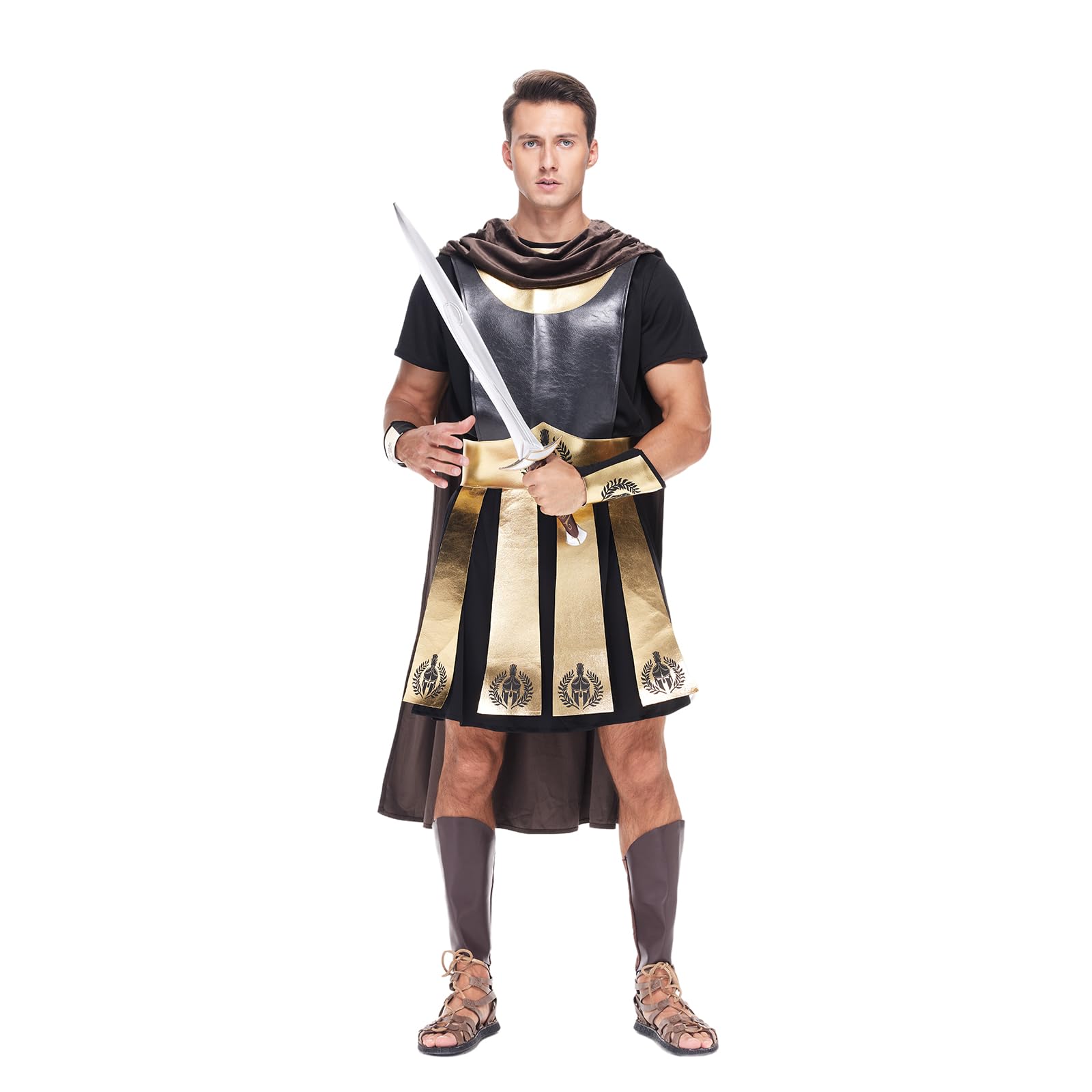 EraSpooky Costume Da Guerriero Romano Per Uomo – Cosplay Halloween, Carnevale, Feste A Tema, Con Gonna, Spallaccio E Bracciali