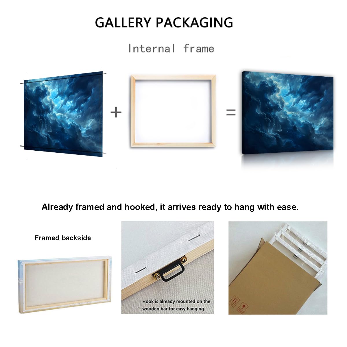 Via Vela Paysage orageux sur toile Art mural Nuage Fresque abstraites Tirages d’œuvres Affiches bleues Peinture pour la décoration de la chambre et du salon 75x100cm