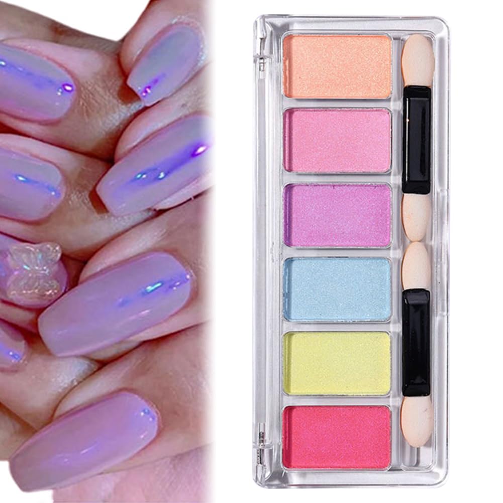6 Colors Nail Powder Glitter Metallic Shining Metallic Mirror Effect Sparkle Pigment Glitter for Nail Art Manicure Decoration Home DIY Salon Eyeshadow Nail Decorations Accessories