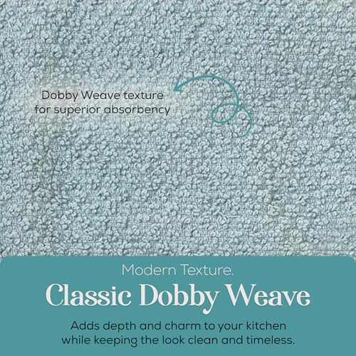 Image of Kitchen Towels, Blue and White Stitched Design Hand Towels, Cotton Soft Large 18 x 28 Dobby Weave Super Absorbent Tea Towels Drying Cloth Kitchen Linens