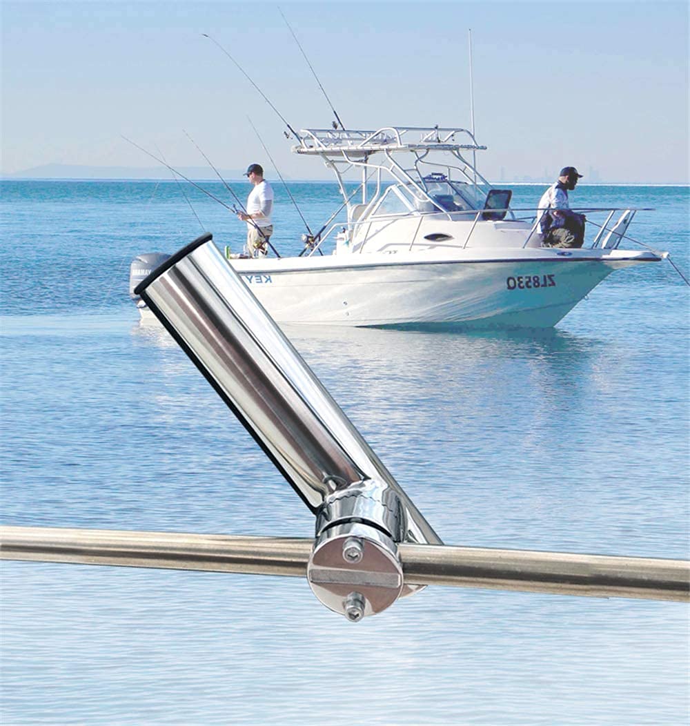 Geloo Soporte de caña de pescar de acero inoxidable marino, soporte de varilla ajustable en rieles de montaje de riel de acero inoxidable para barcos de yates de 22 mm a 26 mm (A)