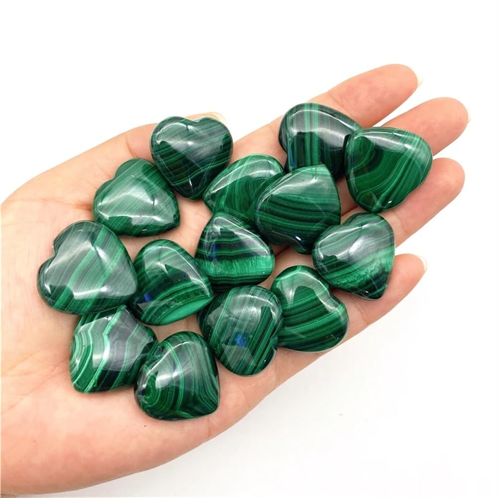AtkitS Minéraux décoratifs en malachite naturelle en forme de cœur en cristal vert poli