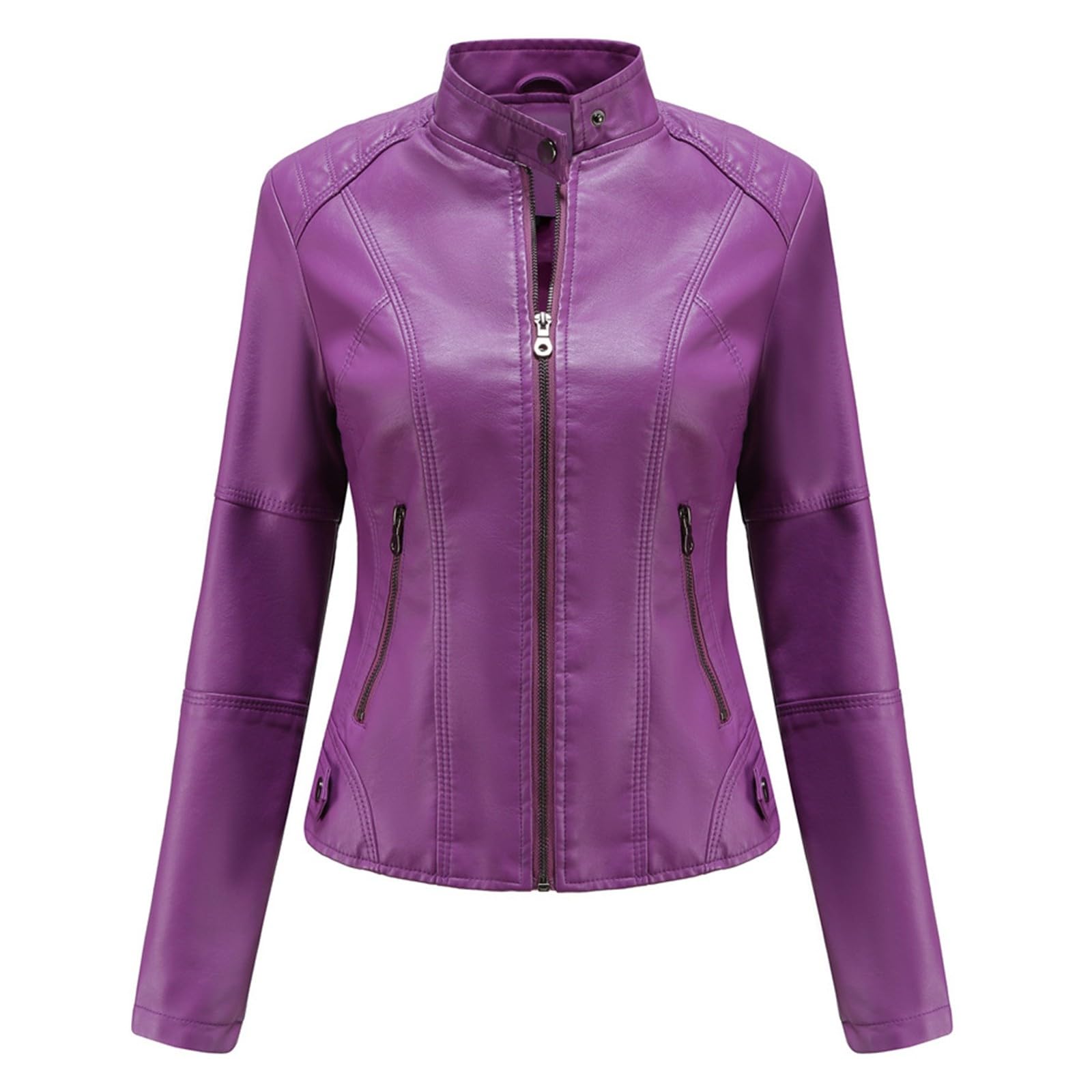 Übergrößenjacke im Motorrad-Stil, Damen Oberbekleidung mit Stehkragen, lässiger Freizeitmantel für den Alltag und kühle Tage