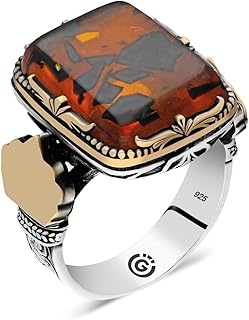 Silver Amber Stone Ring, Men Silver Ring, Ottoman Ring, Amber Gemstone, Ottoman Jewelry, 925k Sterling Silver Ring, Gifts for Him