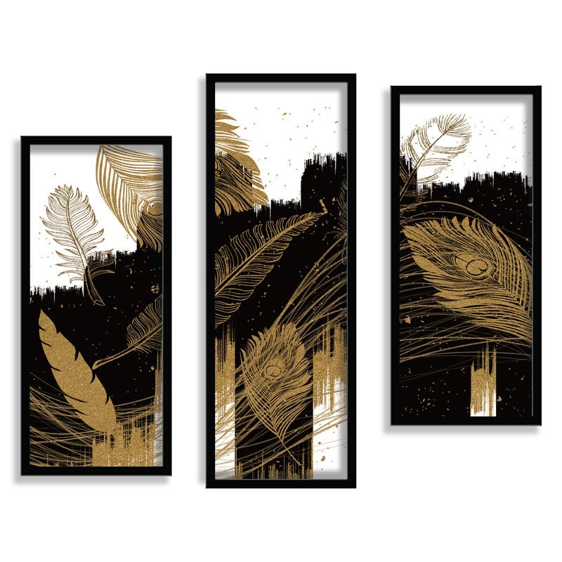 SAF paintings Set of 3 Feather Wall Painting for Home Decoration SA-BLACKIT33700A