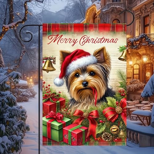 Image of BlissYard Christmas Yorkshire Terrier Garden Flag 12x18 Inch Polyester