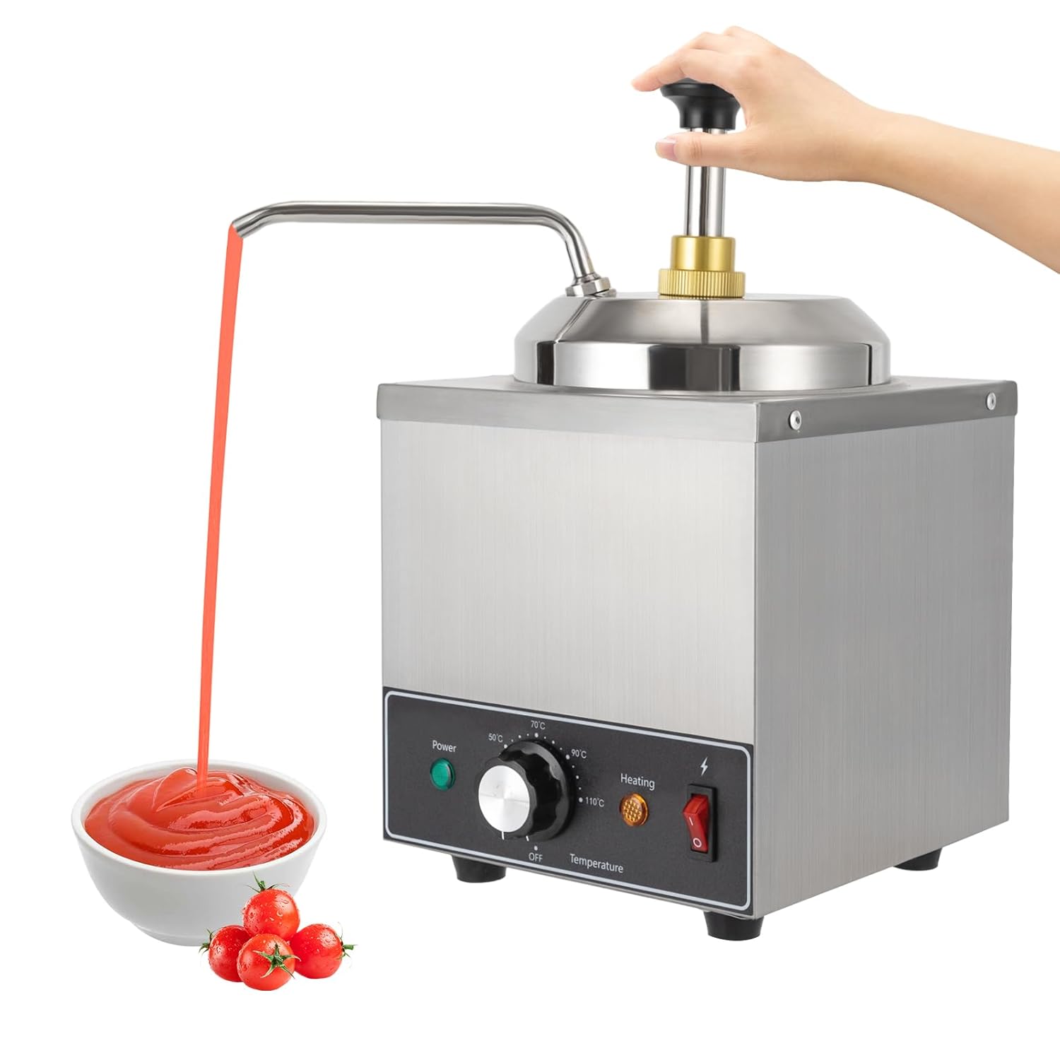 2.1Quart Sauce Pump Dispenser Condiment Pump Station Stainless Steel Condiment Chocolate Dispenser Warmer Pump Dispenser for Ketchup Dressing Syrup