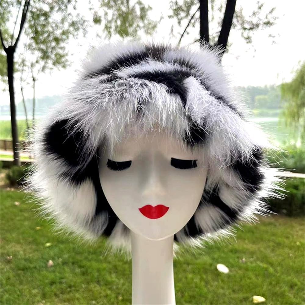 Winter Fluffy Faux Fur Bucket Hat for Women Fuzzy Warm Fisherman Cap Outdoor Thick Winter Rainbow Plush Hat - Image 5