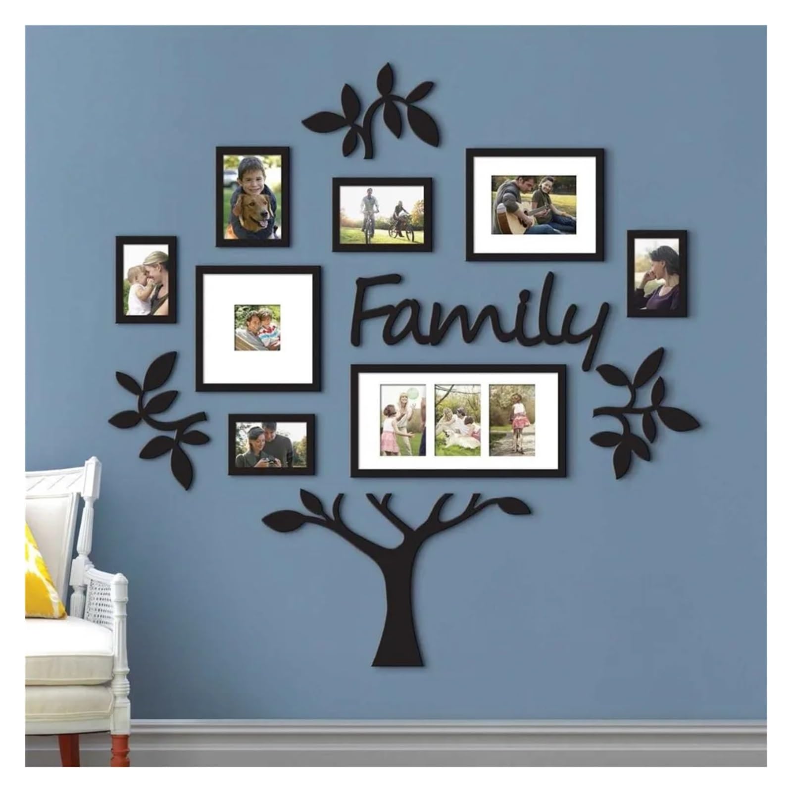 Jmorco Black Stick On Mirrors For Walls 3D Family Photo Tree Wall Stickers For Living Room Diy Photo Frame Tree Mirror Decal Home Decorative Art Wall Decals(,M 117Cmx 119Cm)