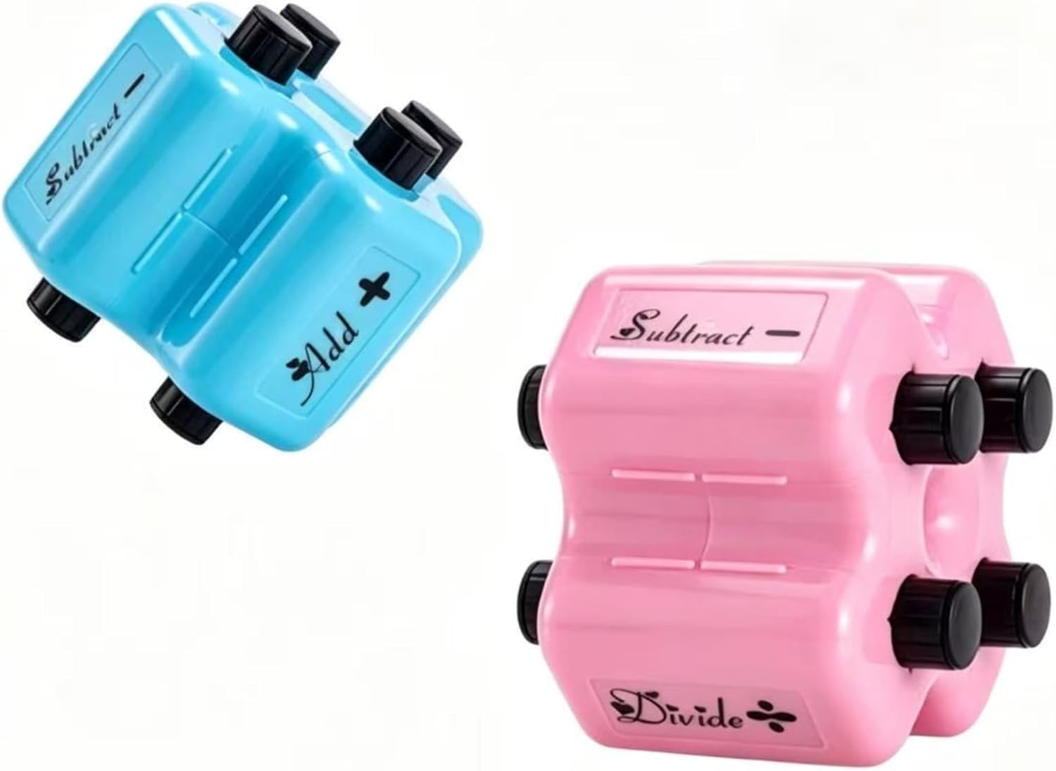 2-Pack 4-in-1 Math Stamps Roller, Addition Subtraction Multiplication and Division Practice Tool for Classroom and Home Learning