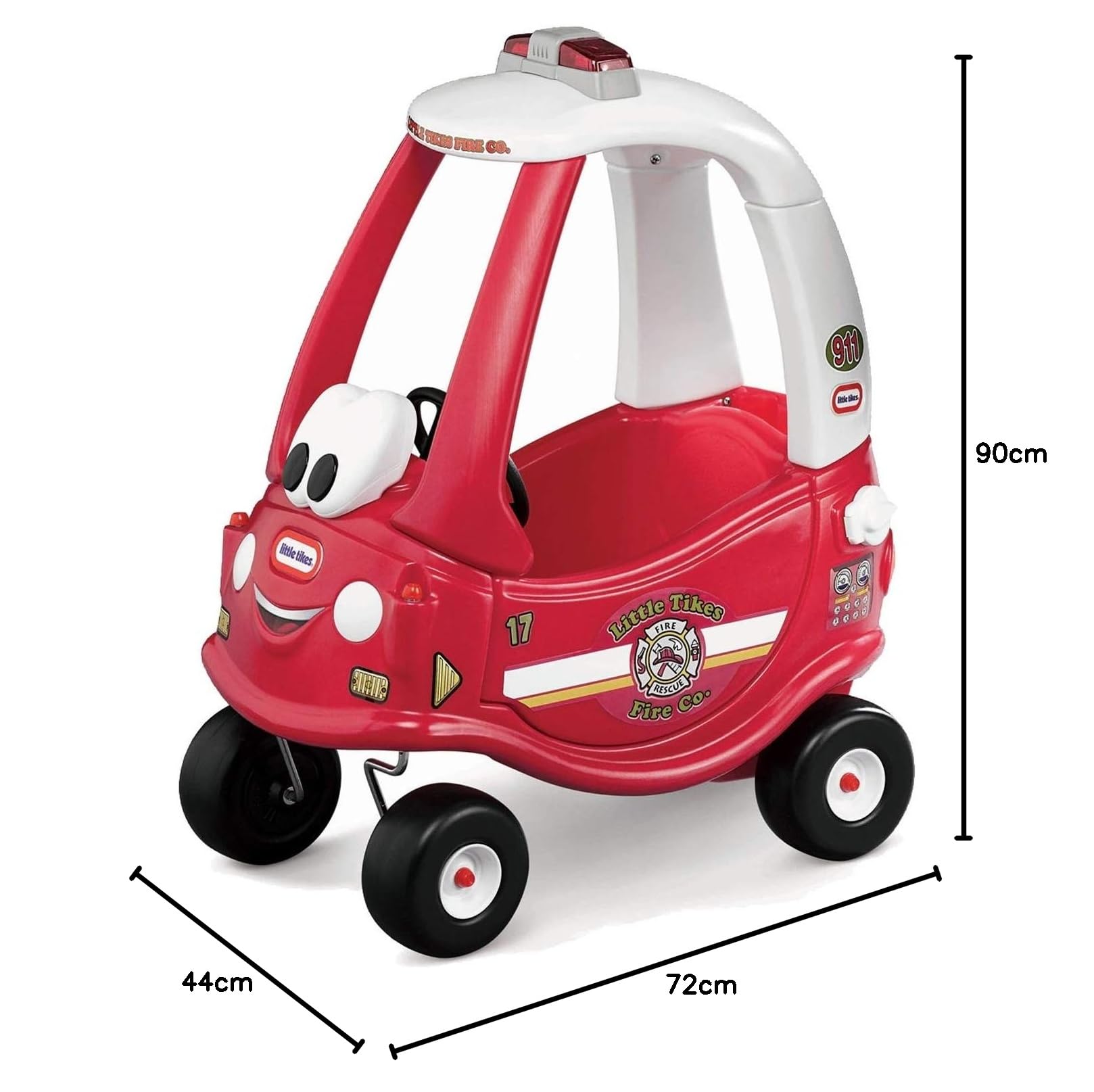 Little Tikes Cozy Coupe Fire Ride 'n Rescue, Correpasillos de empuje con claxon, botón de arranque, tapa de gasolina, 18+ meses