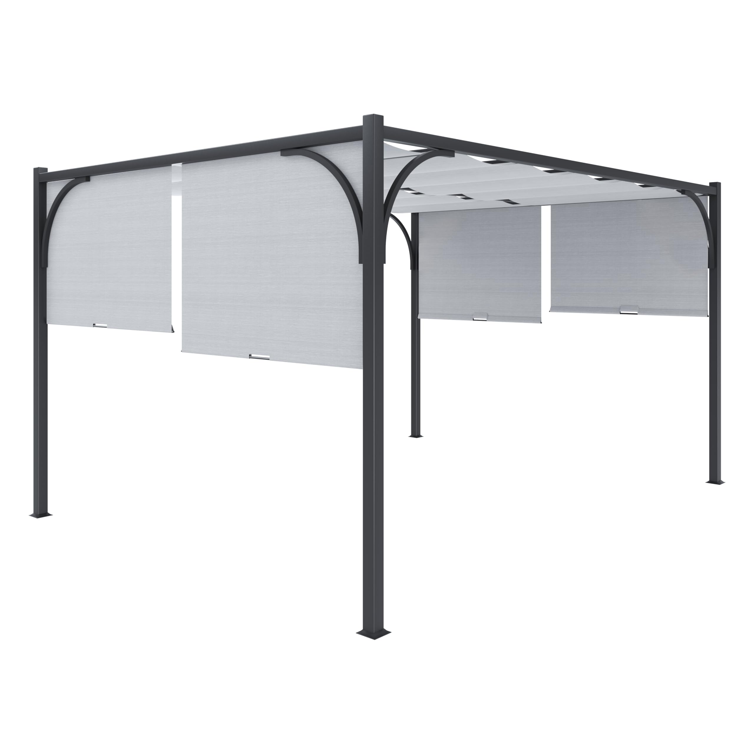 BRICOZONE Pergola Gazebo 3x4 M Struttura in Acciaio Nero con Tetto Scorrevole Telo Impermeabile Retrattile per Giardino Terrazzo Piscina Esterno Campeggio Grigio