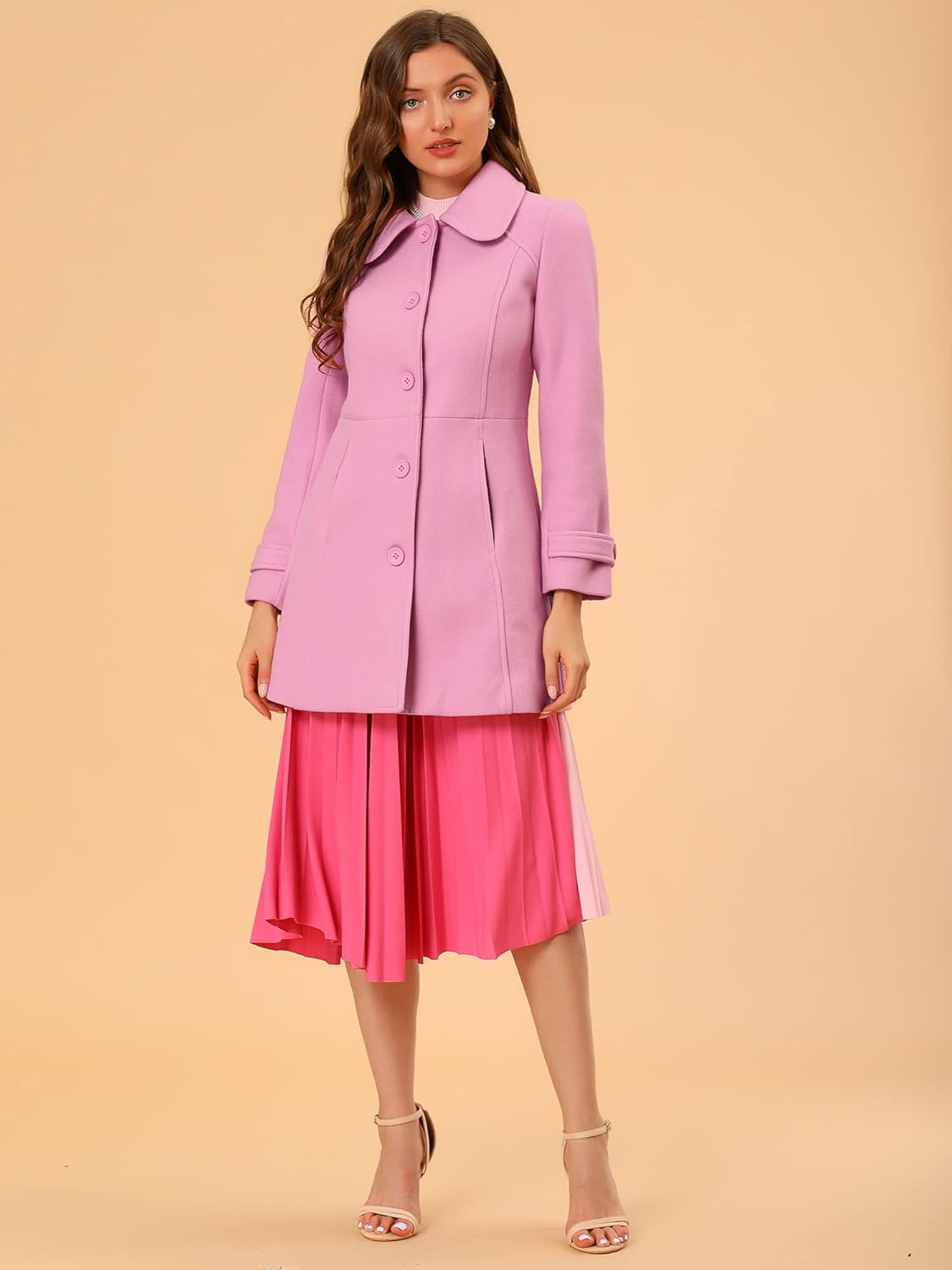 Allegra K Womens Peter Pan Collar Overcoat Fall Winter Dressy Single Breasted Long Coat