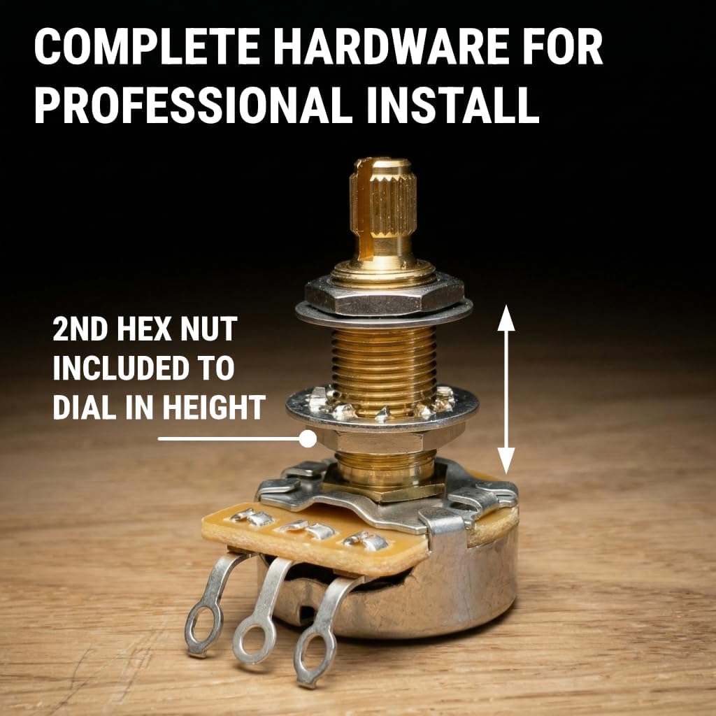 The Art Of Tone 525k CTS Guitar Potentiometer - Custom Long Split Shaft, Audio Taper, 5% Tolerance - 500k+ pots (4x)