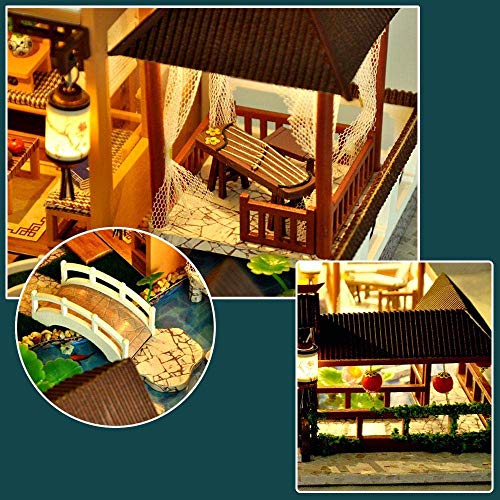 DIY Chinesische Villa Puppenhaus Miniatur-Kit Mit Musik Und Staubdicht Lotusteich Mondlicht Puppenhaus Led-Leuchten… – Bild 6