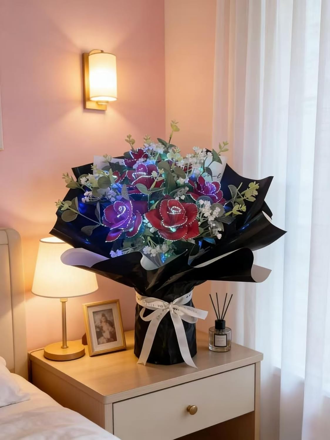 Roses Bouquet 7-Piece Forever Flowers Lamp, Fake Rose Flower With RGB Led Light, Light Up Silk Rose, Gift For Mother's Day, Gift For Women, Valentines Day, Birthday, Wedding Anniversary