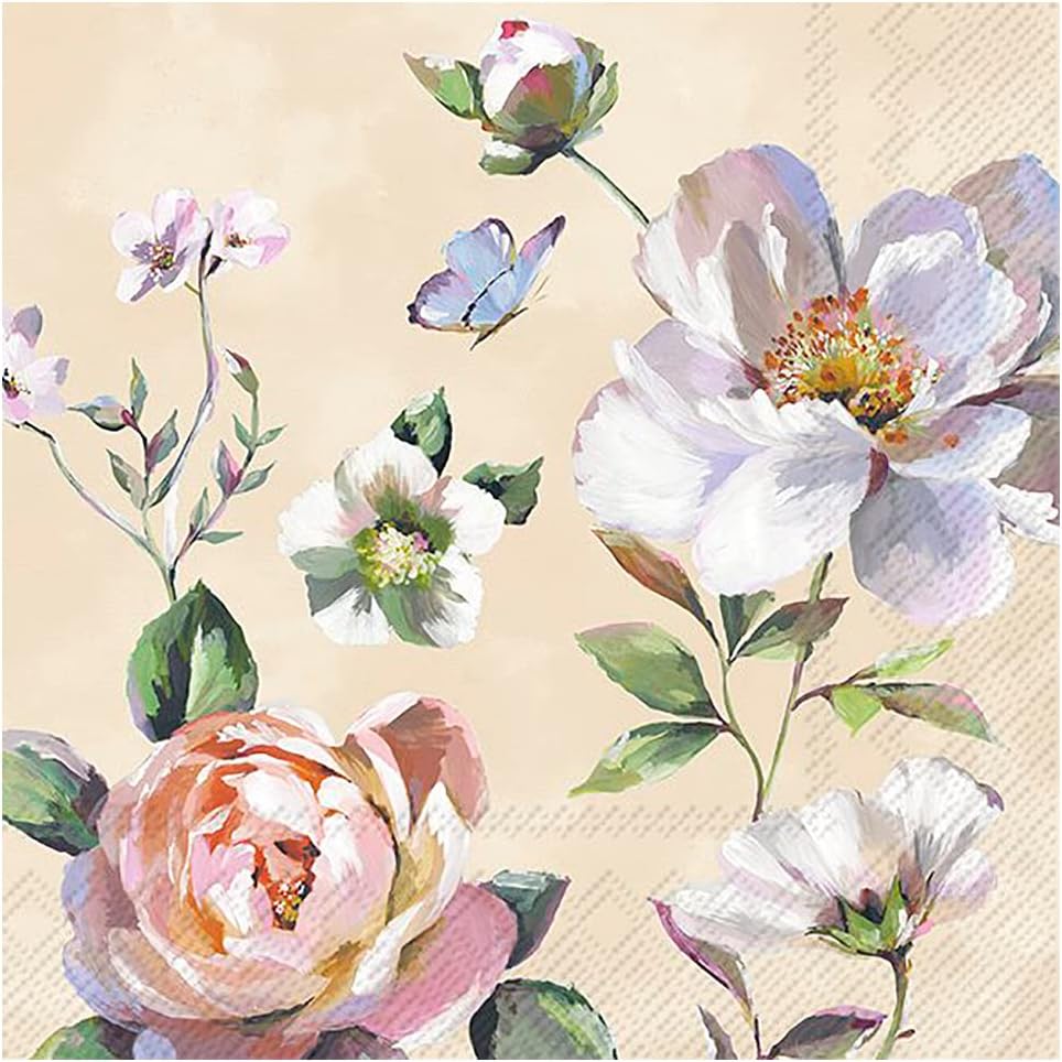 Boston International IHR 3-Ply Paper Napkins, 20-Count Lunch Size, Jonna Cream