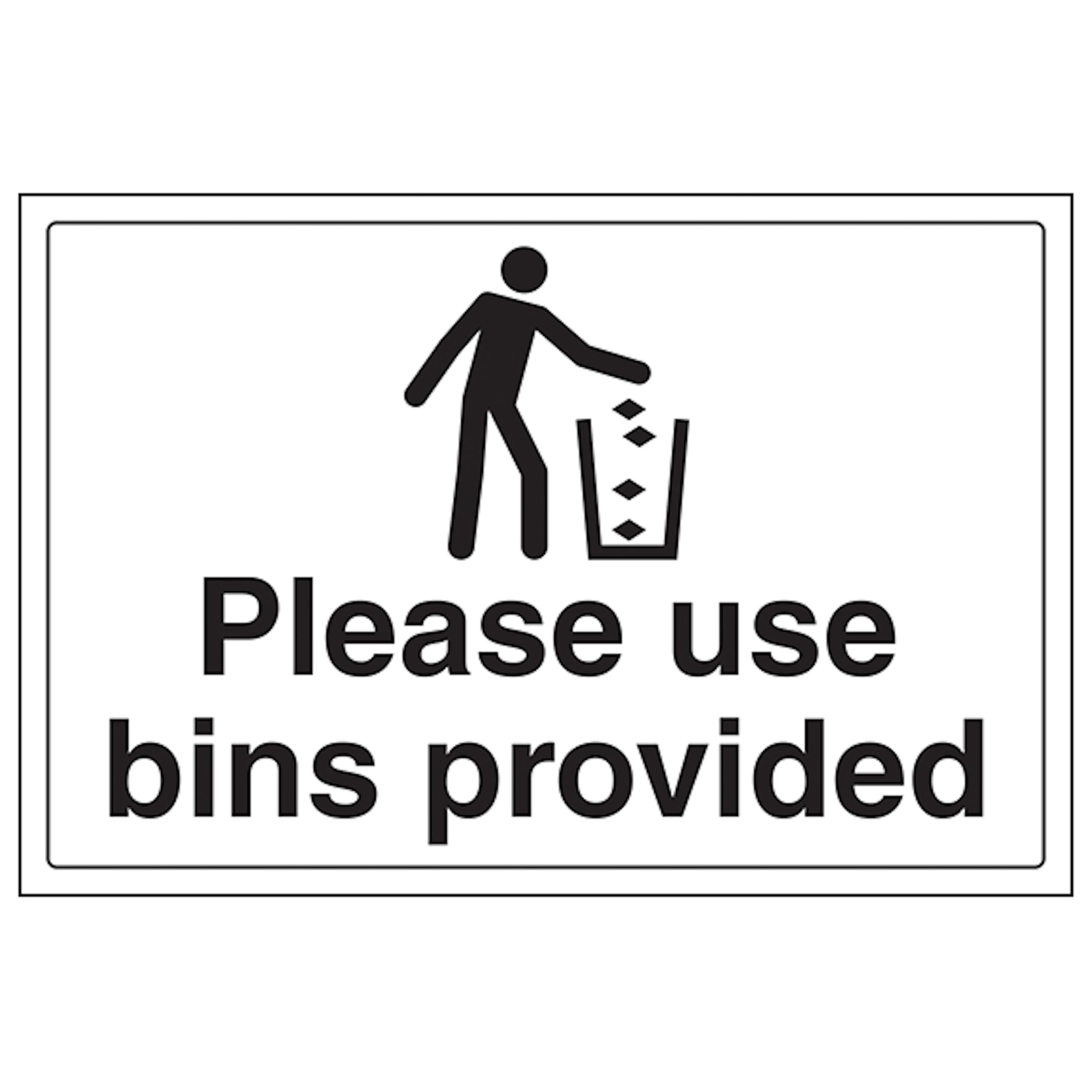 V Safety Please Use Bins Provided - Large Landscape 300 x 200 mm - Glow In The Dark 1mm Rigid Plastic Safety Sign