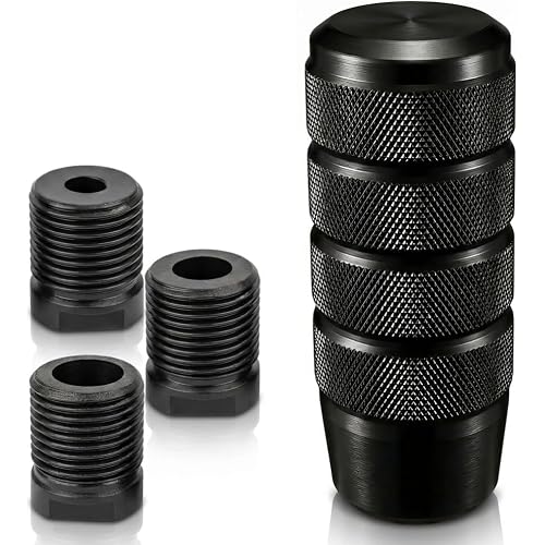 Shifter Knob, 3.78" Aluminum Weighted Car Gear Shift Manual knobs Fit Universal Manual Transmission Vehicle with 3 Threaded Adapters M8 M10 M12 x 1.25 (Black)