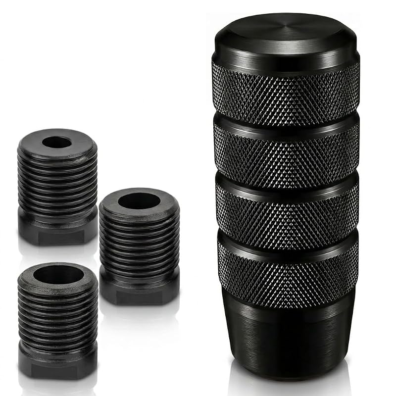Manopla de Câmbio Manual Ponderada em Alumínio Preta com 3 Adaptadores de Rosca M8, M10 e M12 x 1.25 YCooiFo