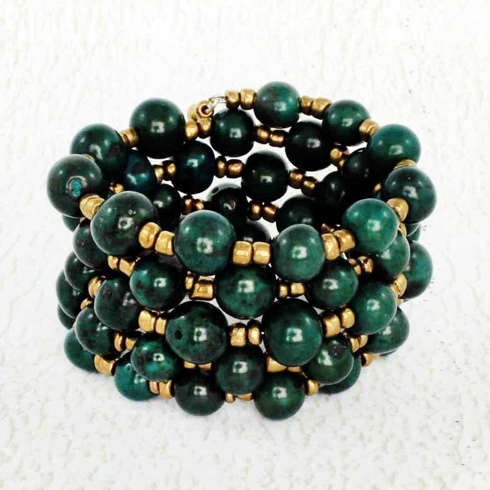 Memory Wire Bracelet with Acai Seeds, Artisan Handmade Easy-On Bangle for Women - Image 5