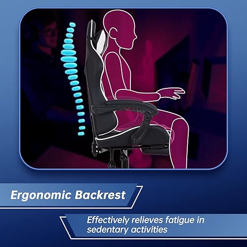 Miniatura 5 de Silla de oficina para videojuegos, silla de escritorio con reposapiés, soporte lumbar, reposacabezas y reposabrazos, giratoria, ergonómica, para