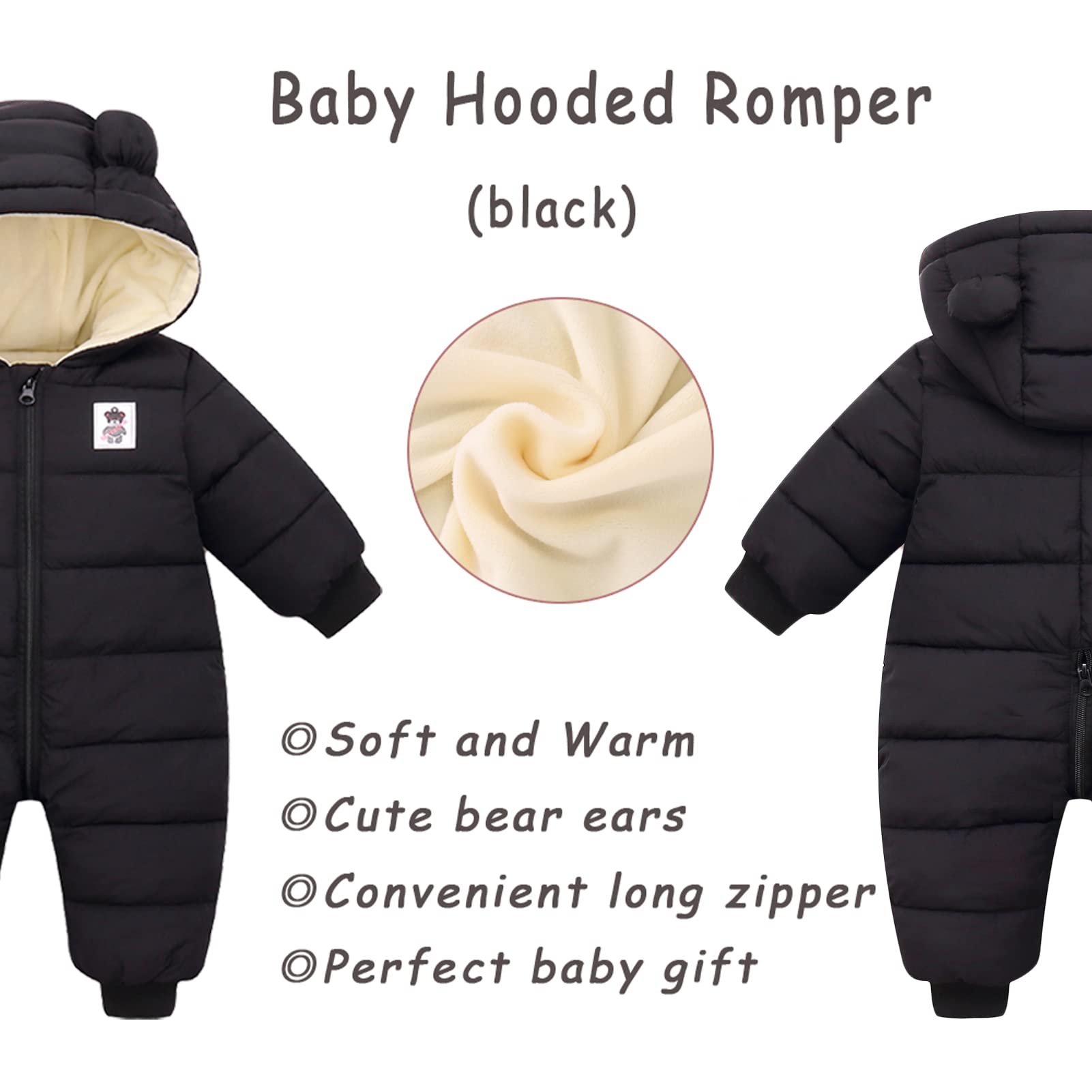 JiAmy Combinaison de neige d'hiver pour bébé fille et garçon, barboteuse chaude à capuche, vêtements pour nourrissons, combinaison nouveau-né pour bébé de 0 à 18 mois