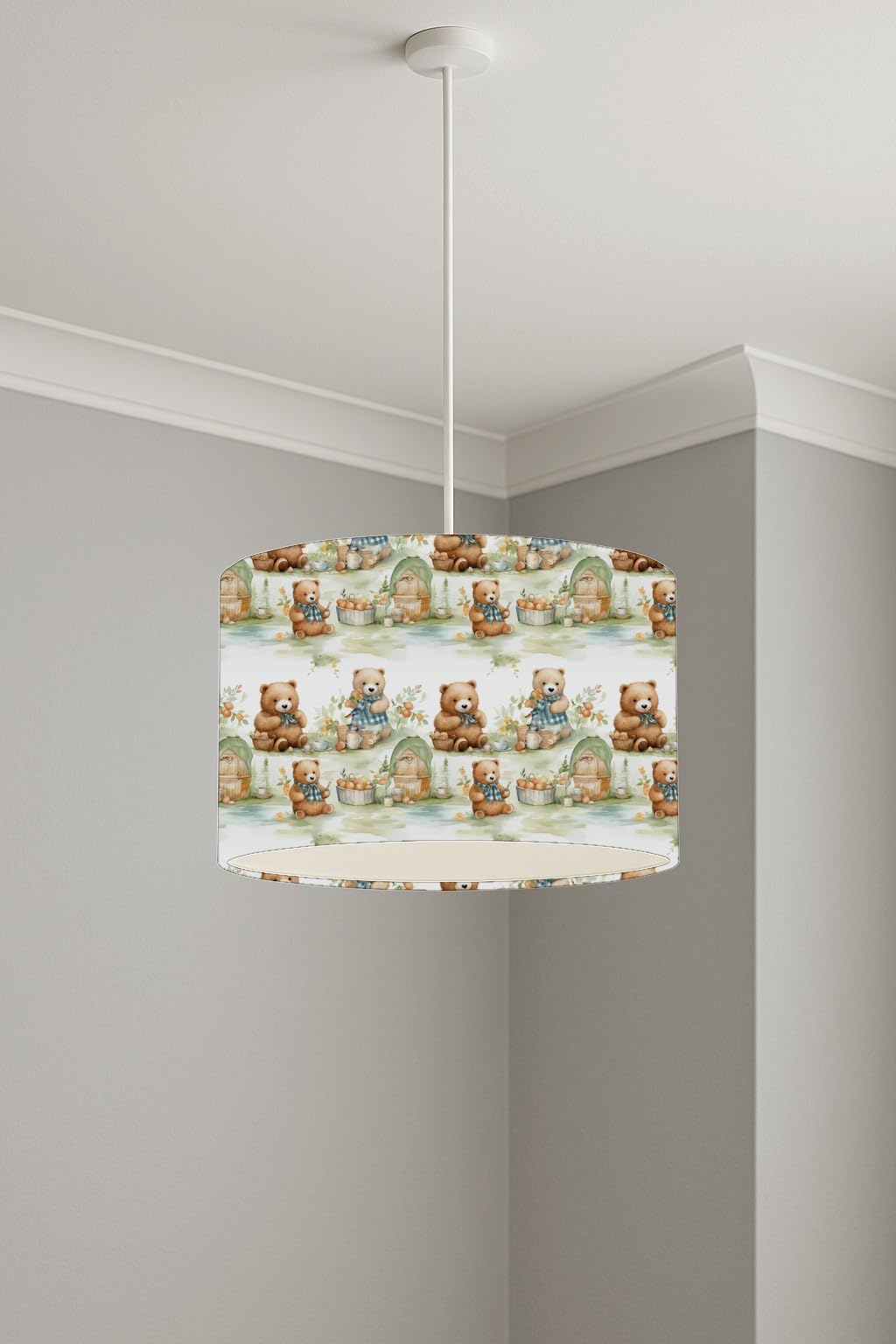 Cozy Bear Picnic lightshade – 30 x 21cm Ceiling Drum Shade | E33BB8