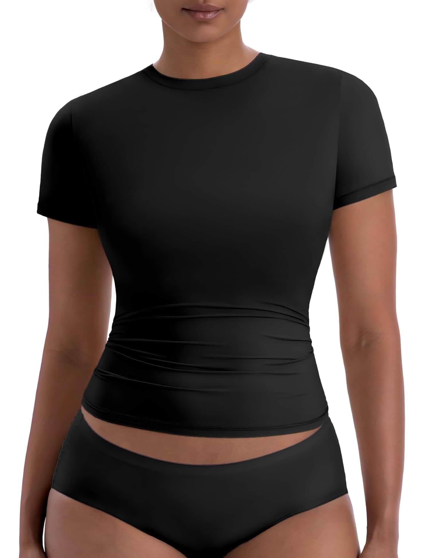 LanGui Womens Short Sleeve T Shirts - Cotton Tshirt Crew Neck Fitted Basic Tee Soft Cute Y2K Tops for Summer Trendy Going Out Slim